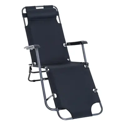 Outsunny in Outdoor Folding Sun Lounger w/ Adjustable Back and Pillow Black