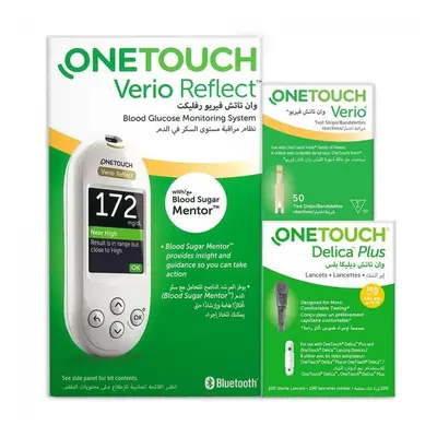 OneTouch Verio Reflect Blood Sugar Monitor + OneTouch Verio Test Strips 50's + OneTouch Delica P