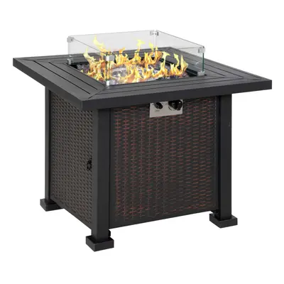 Outsunny Outdoor Propane Gas Fire Pit Table w/ Wind Screen & Glass Beads, Black