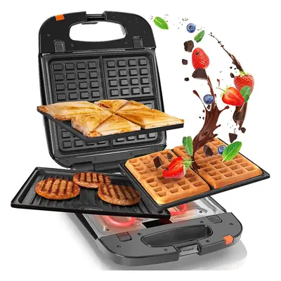 Duronic SWM60 3-in-1 Snack Maker, Panini Press & Griddle, Waffle Iron, Toastie Sandwich Maker, 1