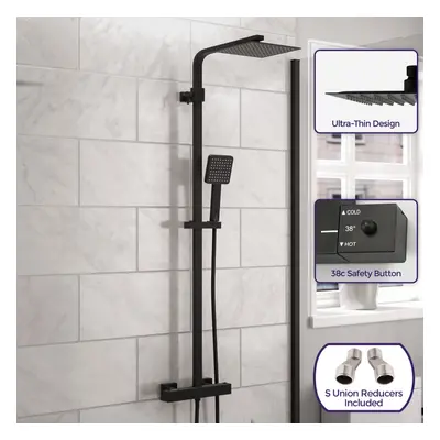 Modern Square Matte Black Exposed Thermostatic Mixer Shower Set With Shower Head