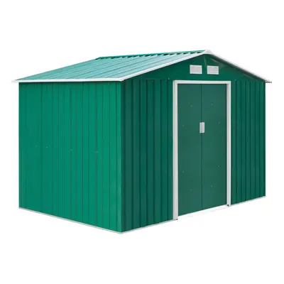 Outsunny x 6FT Galvanised Garden Storage Shed with Sliding Door, Green