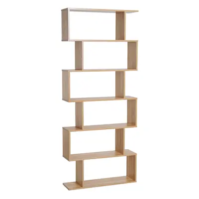 HOMCOM 6-Tier Wooden Modern S-Shaped Shelf Storage Unit Home Office Oak Colour