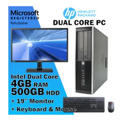 HP Desktop PC inc 19" Monitor with Windows Dual Core 4GB 500TB