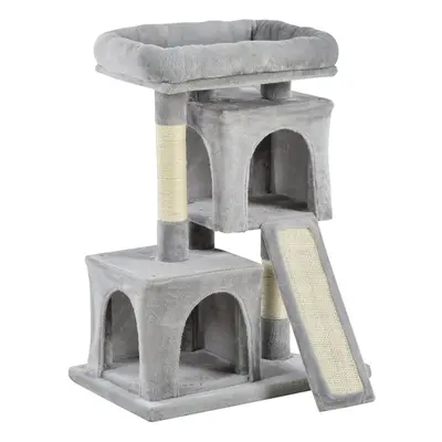 PawHut Cat Rest & Play Activity Tree w/ House Perch Scratching Post Grey