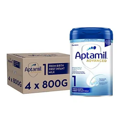 Aptamil Advanced First Infant Baby Milk Powder Formula, from Birth, 800g (Pack of 4)