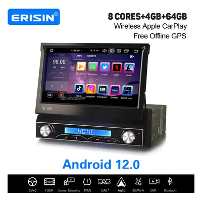 Android 12.0 Universal 1DIN Car Stereo Wireless CarPlay 4GB+64GB 7" IPS DSP BT5.0 OBD2 DVD WiFi 