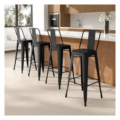 Set of Black Metal Frame Industrial Style High Chairs Bar Stools