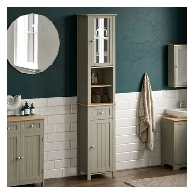 Priano Door Tall Cabinet Drawer Standing Mirror Bathroom Cupboard Storage Grey