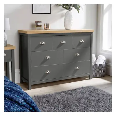 Wide Drawer Chest of Drawers Dark Grey Oak Storage Metal Cup Handles