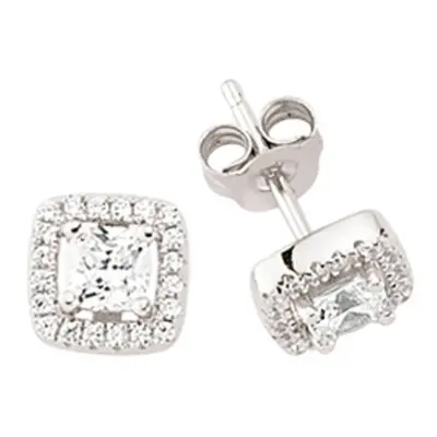 Jewelco London Ladies Sterling Silver Cubic Zirconia Halo Stud Earrings - GVE350