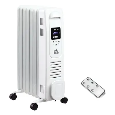 HOMCOM Oil Filled Radiator Space Heater W/3 Heat Settings & Remote Control White