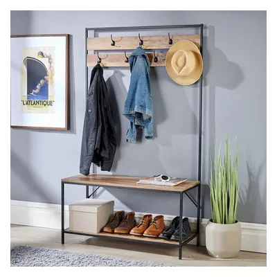 Hallway Coat Rack Storage Bench Open Shoe Storage Shelf Oak Finish