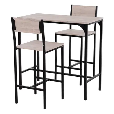 HOMCOM Pack Table Stool Set Industrial Design Metal Frame Oak Tone