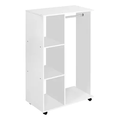 HOMCOM Rolling Open Wardrobe Hanging Rail Storage Shelves for Clothes, White