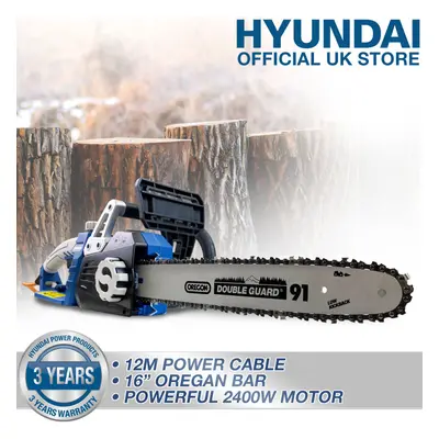 Hyundai Electric Chainsaw 2400W 230V 16" 40cm Oregon Bar & Chain Long 12m Cord