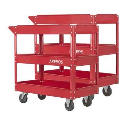 AREBOS 2x Tool Trolley Level Mobile Workshop Trolley Cart Storage Shelf on Wheels - Red