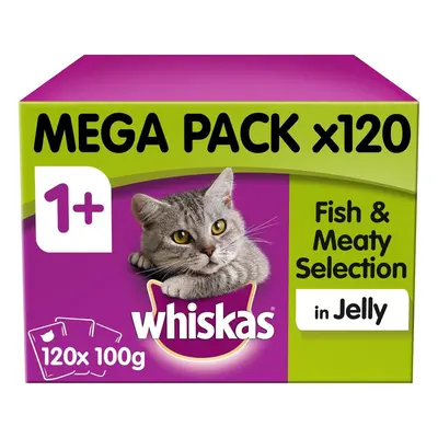 Whiskas 1+ Cat Pouches Fish & Meaty Selection Jelly Cat Food 120x100g MegaPack