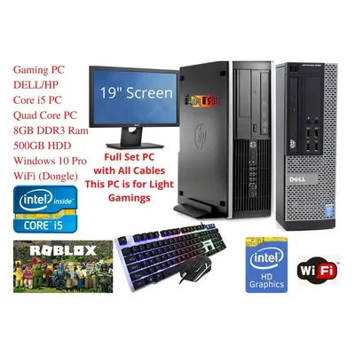 Gaming Pc Computer Bundle Dell Hp 19" Screen Wifi Intel I5 8Gb 500Gb