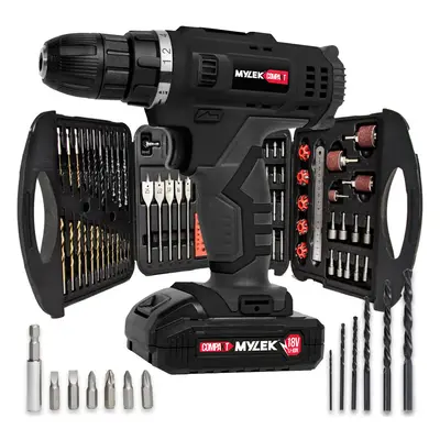 Mylek 18v Cordless Drill Li-Ion Battery With Piece Accessory Set