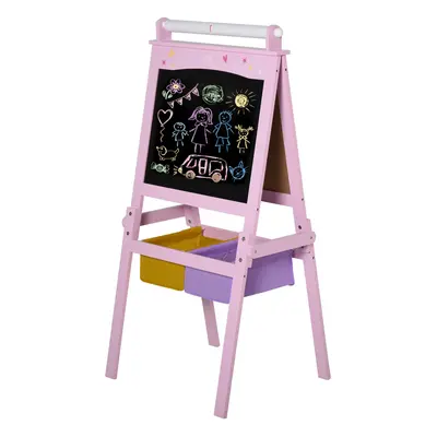 HOMCOM Kids Wooden Art Easel with Paper Roll Double-Sided Chalkboard, Whiteboard