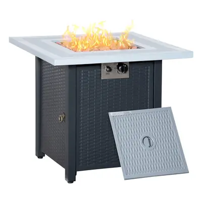 Outsunny Outdoor Propane Gas Fire Pit Table w/ Lid and Lava Rocks, Black