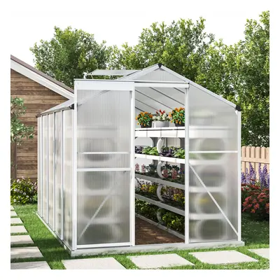 10ft Ã 6ft Greenhouse Polycarbonate Aluminium Greenhouse with Window, Sliding Door, and Foundat