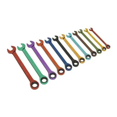 Sealey S01075 Ratchet Combination Spanner Set 12pc Multi-Coloured Metric