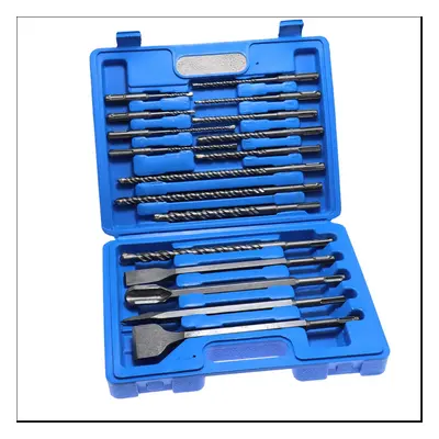 17Pcs Sds Electric Hammer Drill Bit Set Chisel Plastic Box Impact Concrete Masonry Drilling Groo