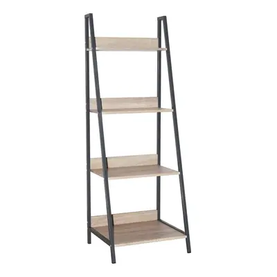 Oak Black Metal Ladder Shelving Unit Tier Display Stand Book Shelf Wall Rack