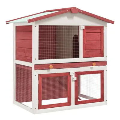 vidaXL Outdoor Rabbit Hutch Doors Red Wood Pet House Habitat Cage Carrier