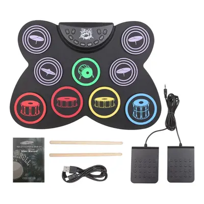 Electric Drum Set, Pads Silicon Foldable Electronic Drum with Headphone , in Speaker ,Foot Pedal