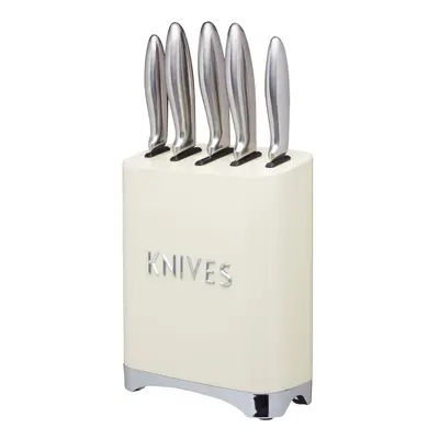 Lovello Retro 5-Piece Vanilla Cream Stainless Steel Knife Set and Knife Block