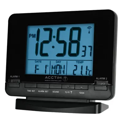 Acctim Delaware Stylish Radio Controlled Dual Alarm Clock Calender and Indoor Temperature