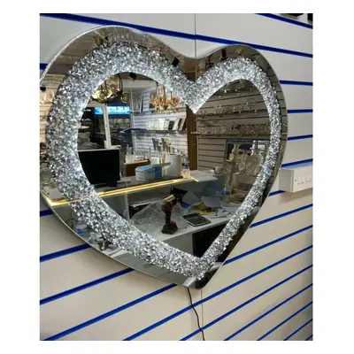 SPARKLY CRUSHED DIAMOND LED BLING HEART SHAPE WAL MIRROR 80X70CM