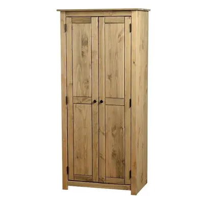 Panama Door Wardrobe with Hanging Rail and Shelf in Natural Wax Metal Handles