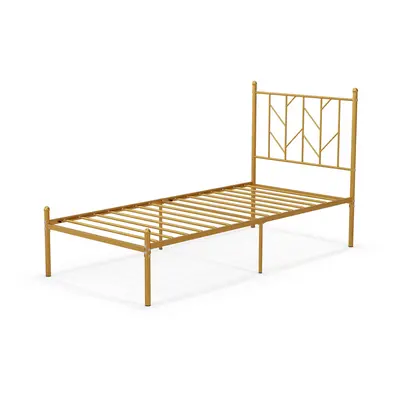 3FT Metal Single Bed Frame Heavy-duty Slatted Platform Bed w/Headboard