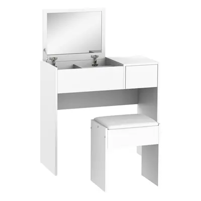 HOMCOM Dressing Table Set with Flip-up Mirror Padded Stool Sliding Drawer White