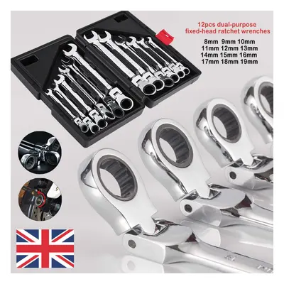 12X Flexible Spanner Set 8-19mm Ratcheting Wrench Spanners Flexi Head