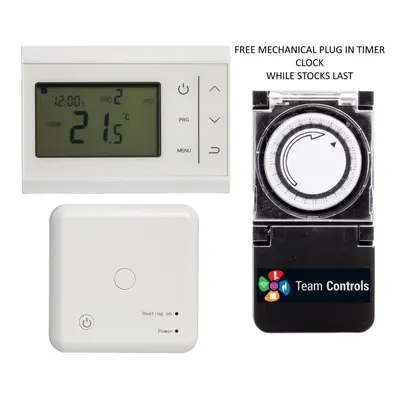 Team Controls Wireless Programmable Room Thermostat RF Stat + Free Plug in Timer