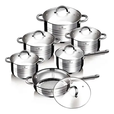 Blaumann 12Pc Cookware Set Stainless Steel Non Stick Pots Induction