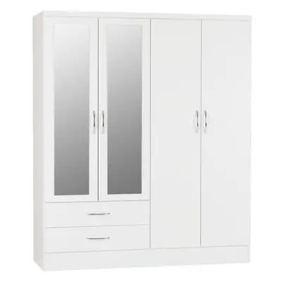 Nevada Door Drawer Mirrored Wardrobe in White Gloss Finish Hanging Rail