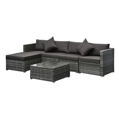 6pc Outsunny Deluxe Rattan Furniture Set - Grey | Garden Furniture Set