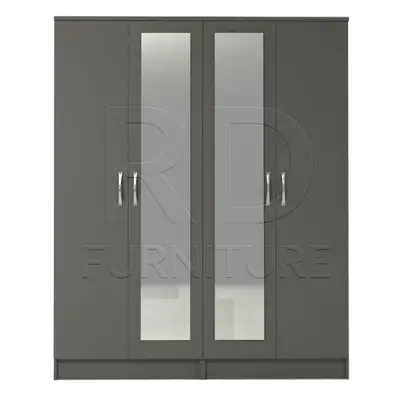 Ready assembled Classic Door Double Mirrored Wardrobe Grey