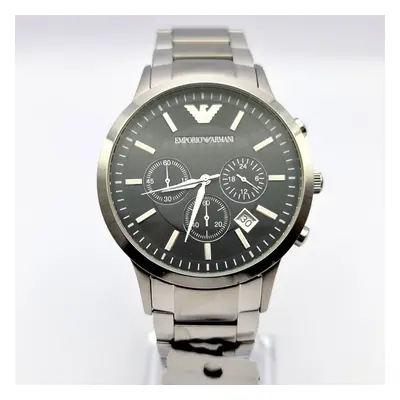 EMPORIO ARMANI RENATO AR2434 SILVER AND BLACK DIAL CHRONO MENS WATCH