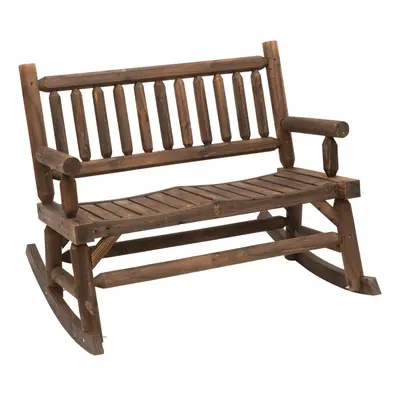 Outsunny Fir Wood Rocking Bench Wooden Patio 2-Person Outdoor Rocker Brown