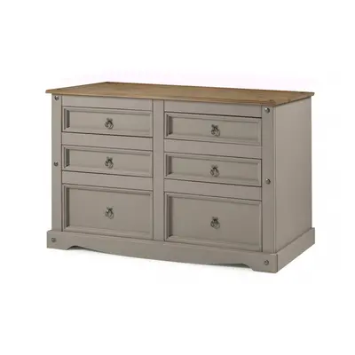 Corona Grey Wax Low 3+3 Wide Chest Solid Pine Bedroom Furniture