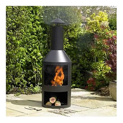 Kingfisher FPIT3 Black Steel Burner with Built in Log Store Outdoor Garden Furniture, Transparen