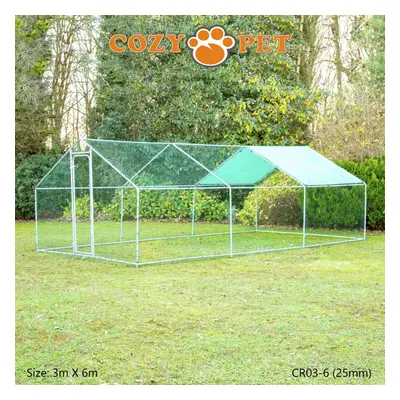 Chicken Run 3m x 6m 25mm Galvanised Steel Frame Cozy Pet for Hens Dogs Poultry Ducks Coop