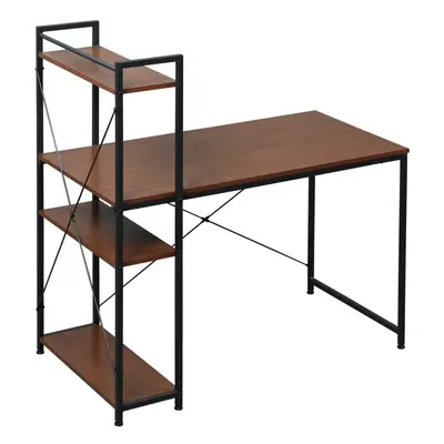 HOMCOM Computer Desk Laptop Table w/4-tier Bookshelf Metal Frame Walnut, Black